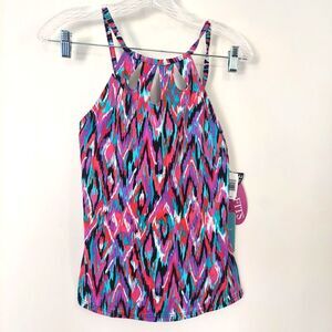 NWT Caribbean Joe Swimsuit Tankini Top Sz 8 Colorful Underwire Cutout Detail